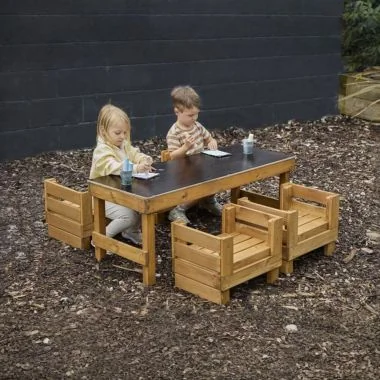 Slim Eco H Crate Chalk Table + 4 Eco Wooden H Crates Seats