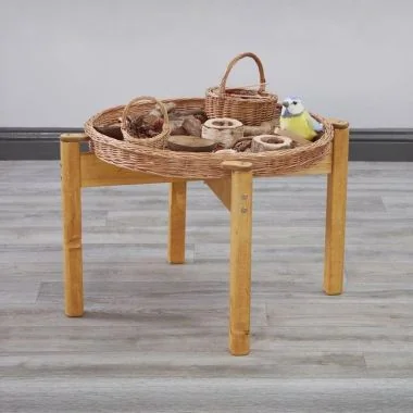 Mirror and Wicker Tray Wooden Stand - (H)45cm